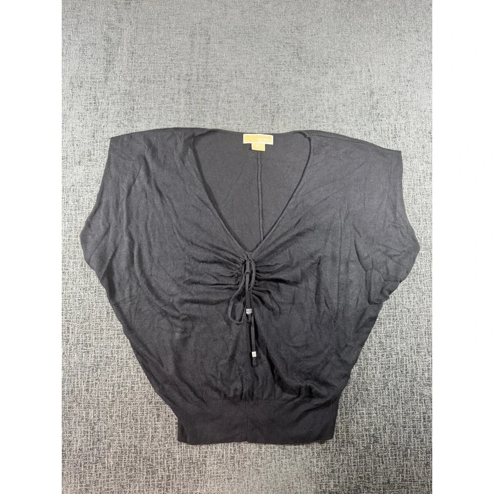 Michael Kors Womens Black V-Neck Cinched Front Dolman Knit Top Small